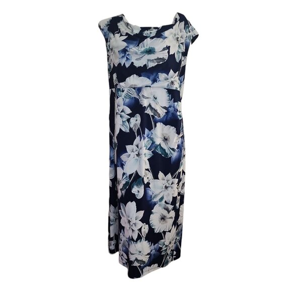Connected Apparel Dress Womens Size 18W Blue White Floral Textured Midi Pullover - Picture 1 of 8